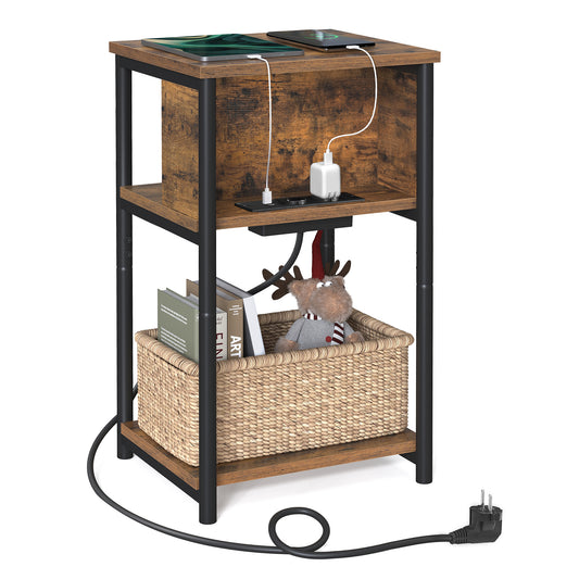 Pomoćni sto sa utičnicom Edge – tamni dekor drveta