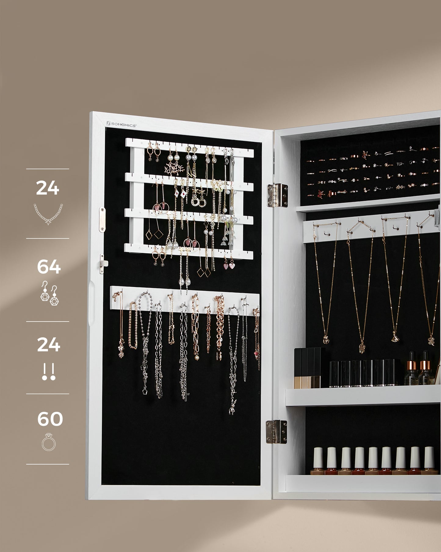 Kompakt ormar sa ogledalo  za nakit Amora Mini