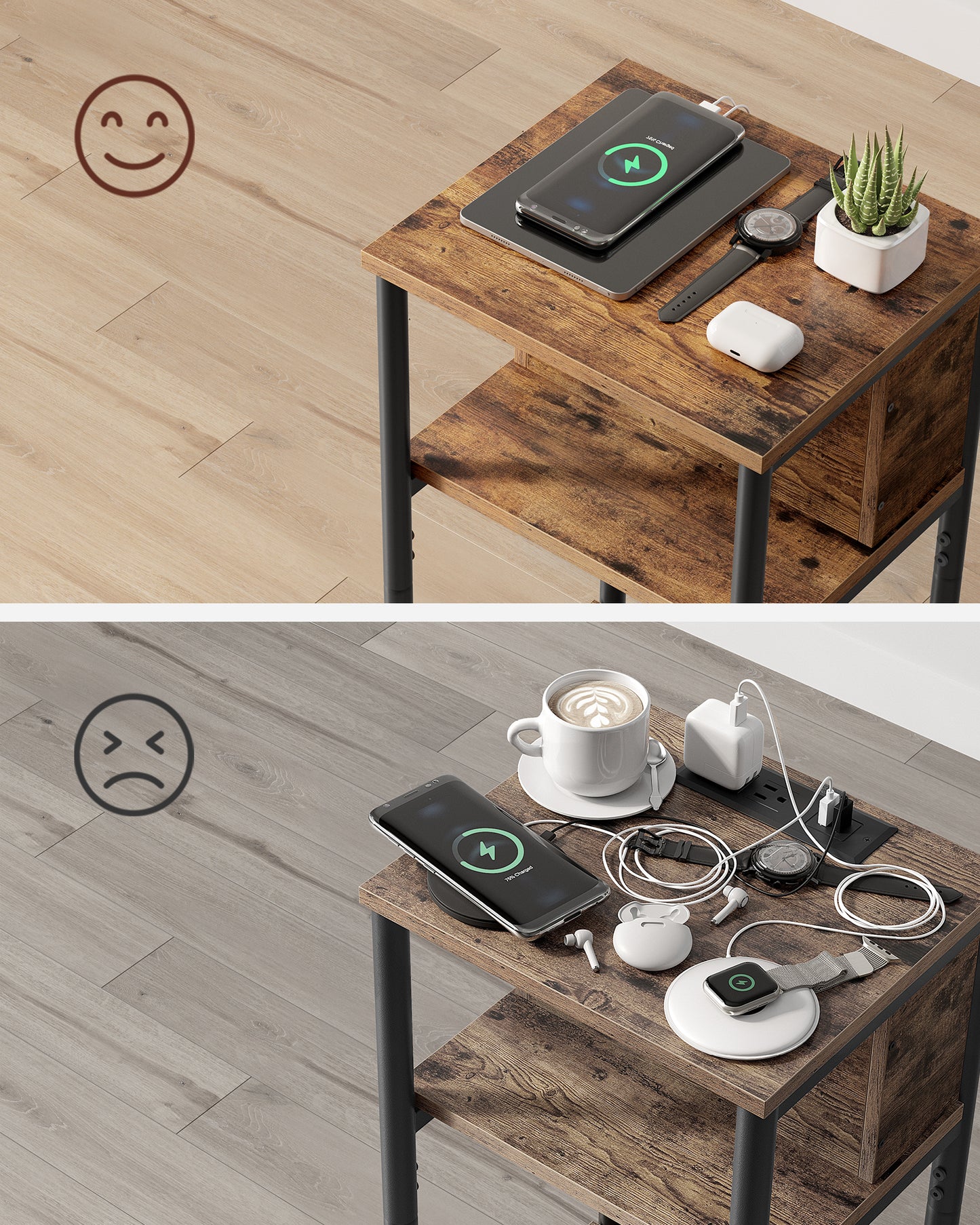 Pomoćni sto sa utičnicom Edge – tamni dekor drveta