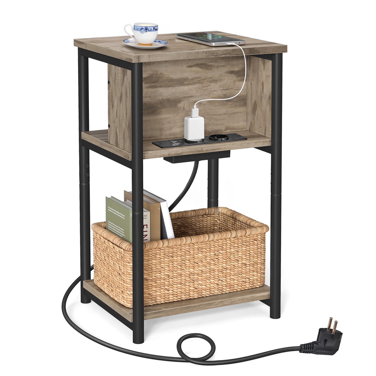 Pomoćni sto sa utičnicom Edge – svijetli dekor drveta