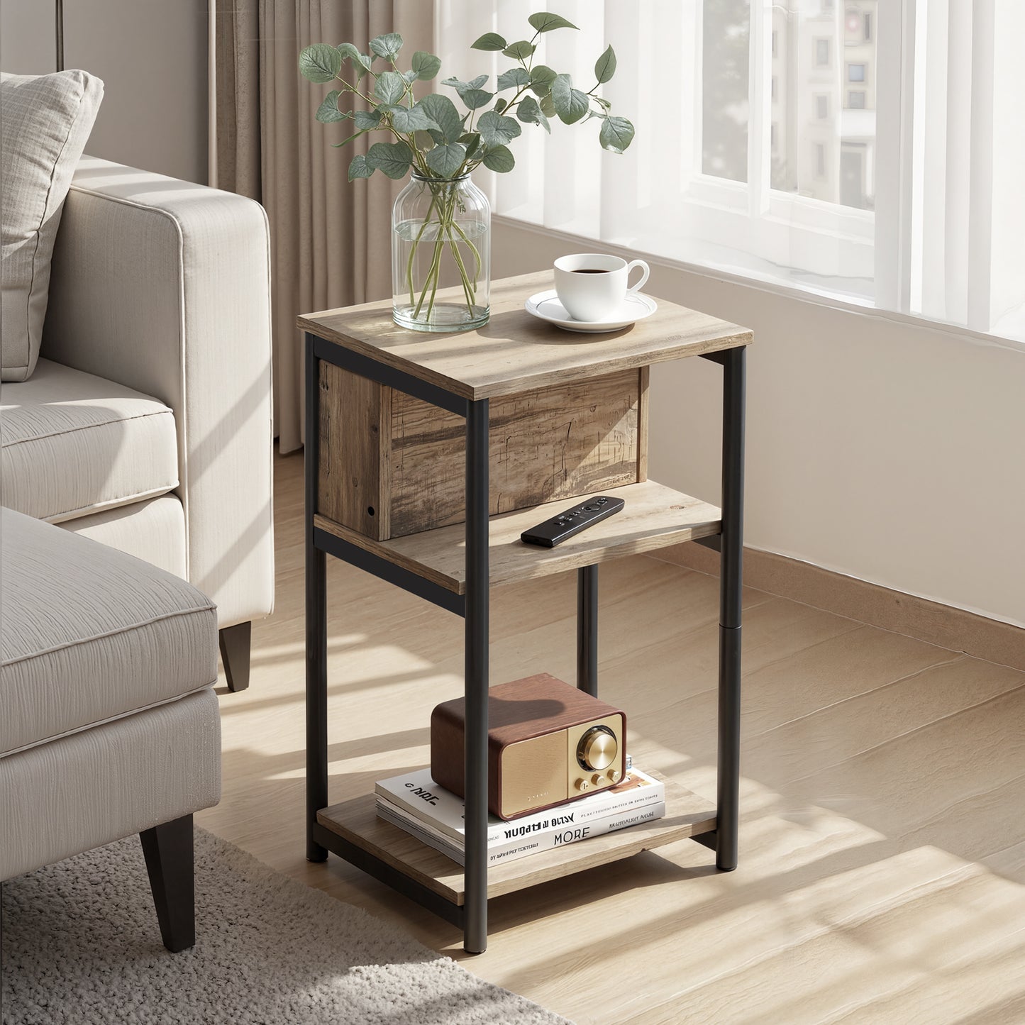 Pomoćni sto sa utičnicom Edge – svijetli dekor drveta