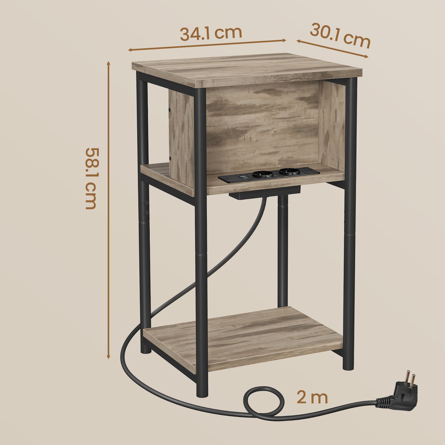Pomoćni sto sa utičnicom Edge – svijetli dekor drveta