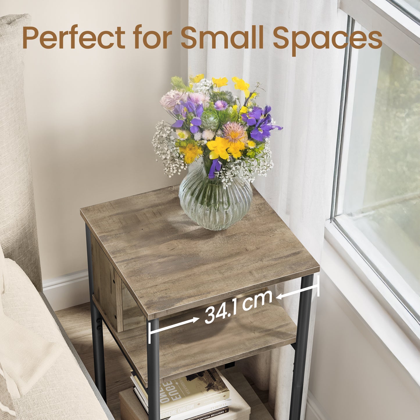 Pomoćni sto sa utičnicom Edge – svijetli dekor drveta