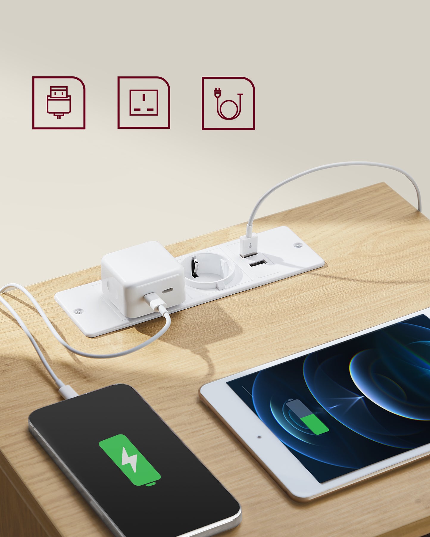 Noćni ormarić sa integrisanom utičnicom Oak