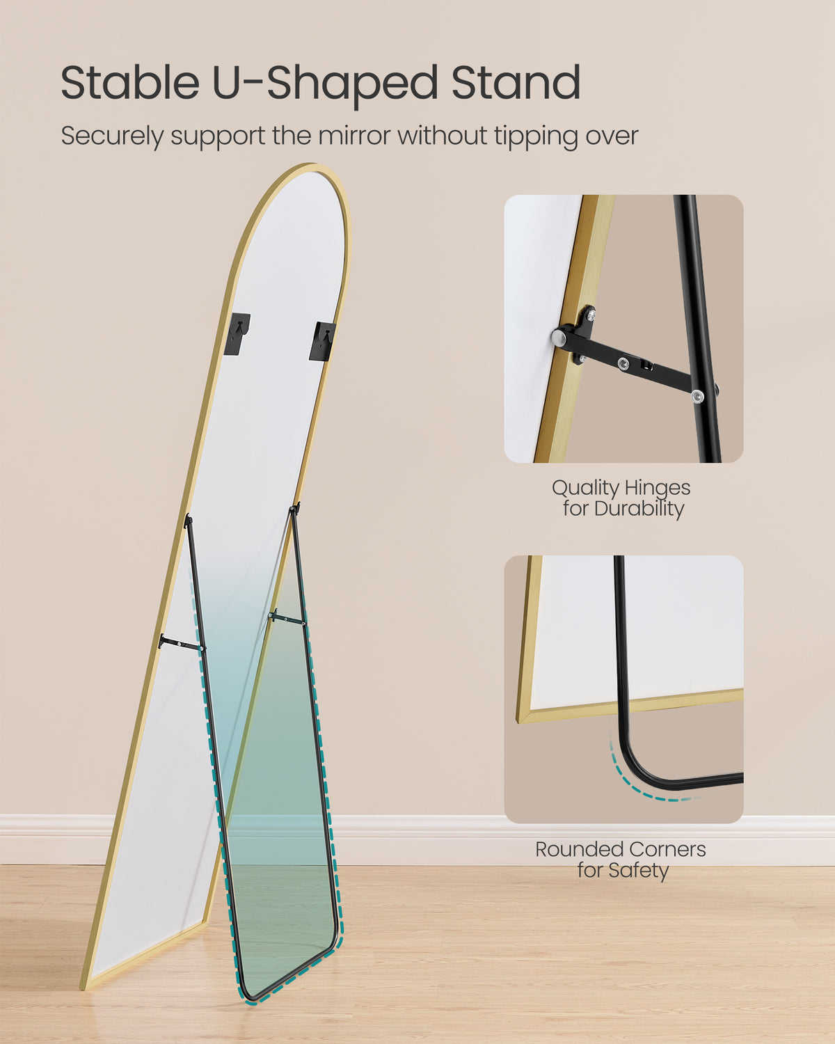 Podno ogledalo Illume – ZLATNI OKVIR 160 cm