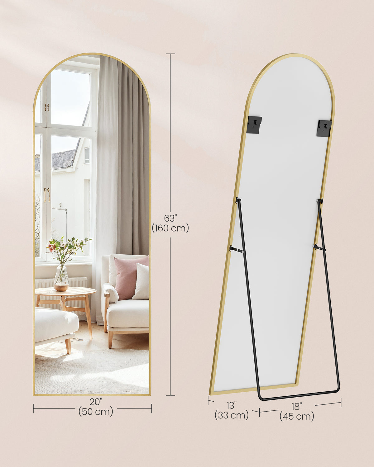 Podno ogledalo Illume – ZLATNI OKVIR 160 cm