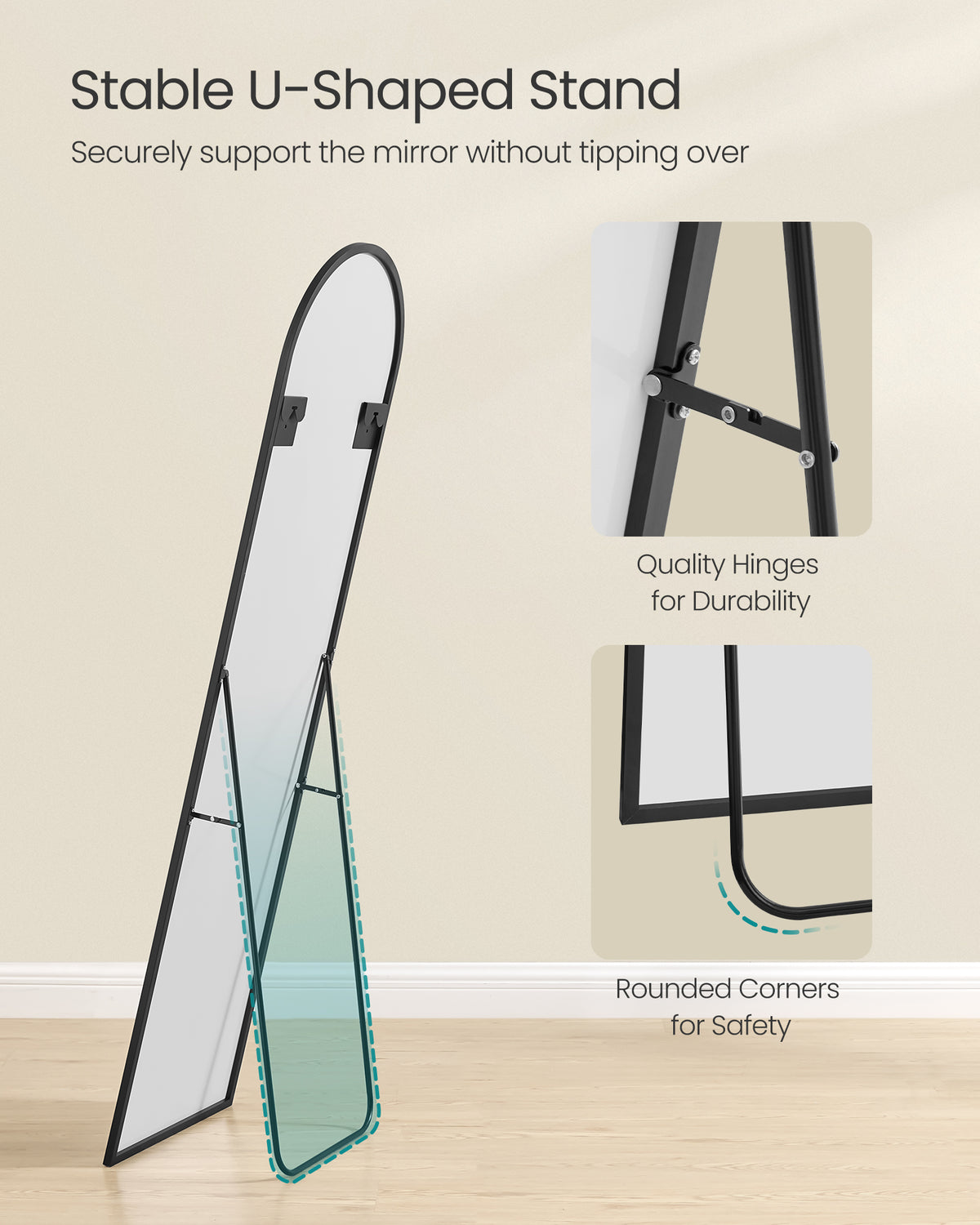 Podno ogledalo Illume – CRNI OKVIR 150 cm