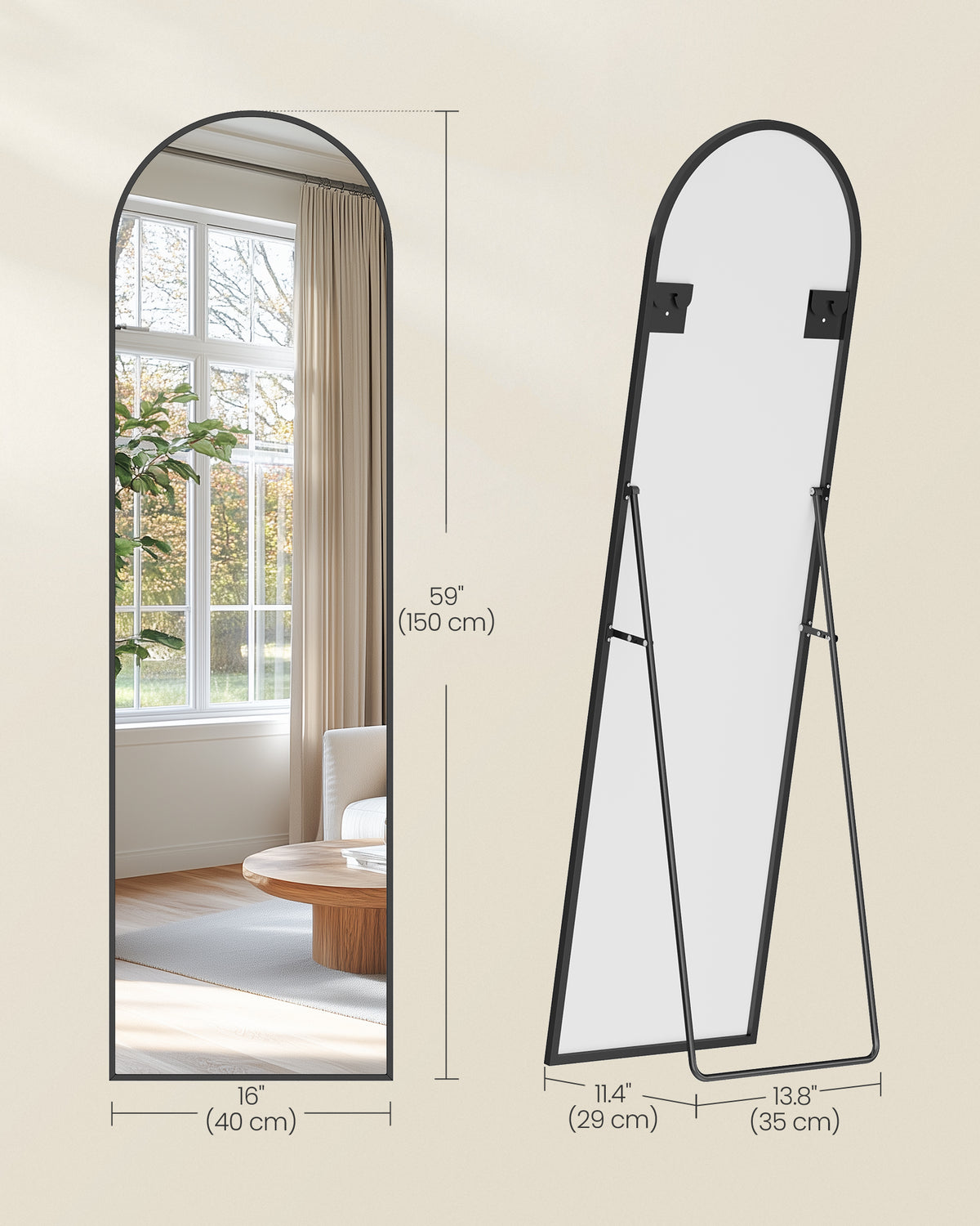 Podno ogledalo Illume – CRNI OKVIR 150 cm