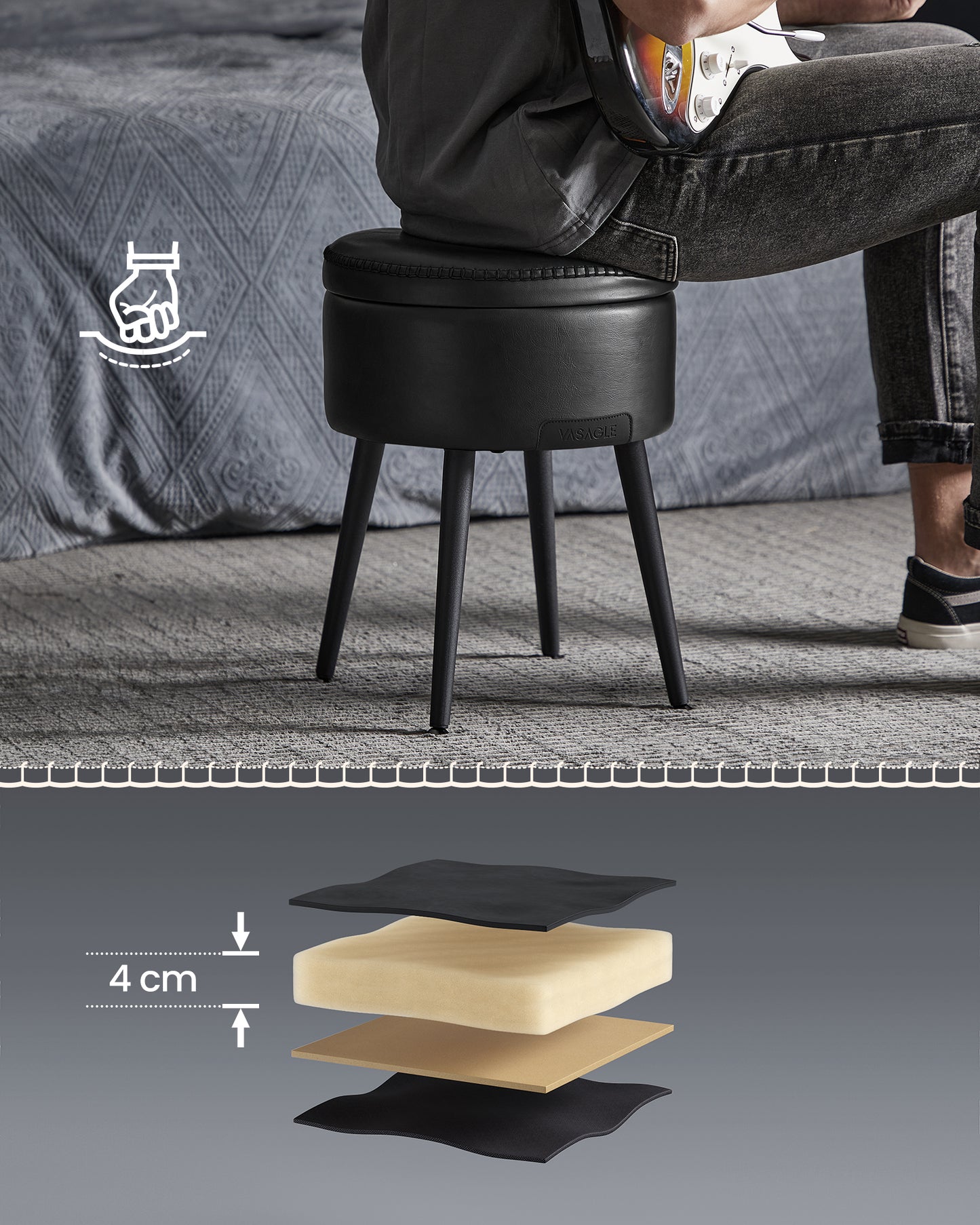 Tabure za skriveno odlaganje Velour- crni