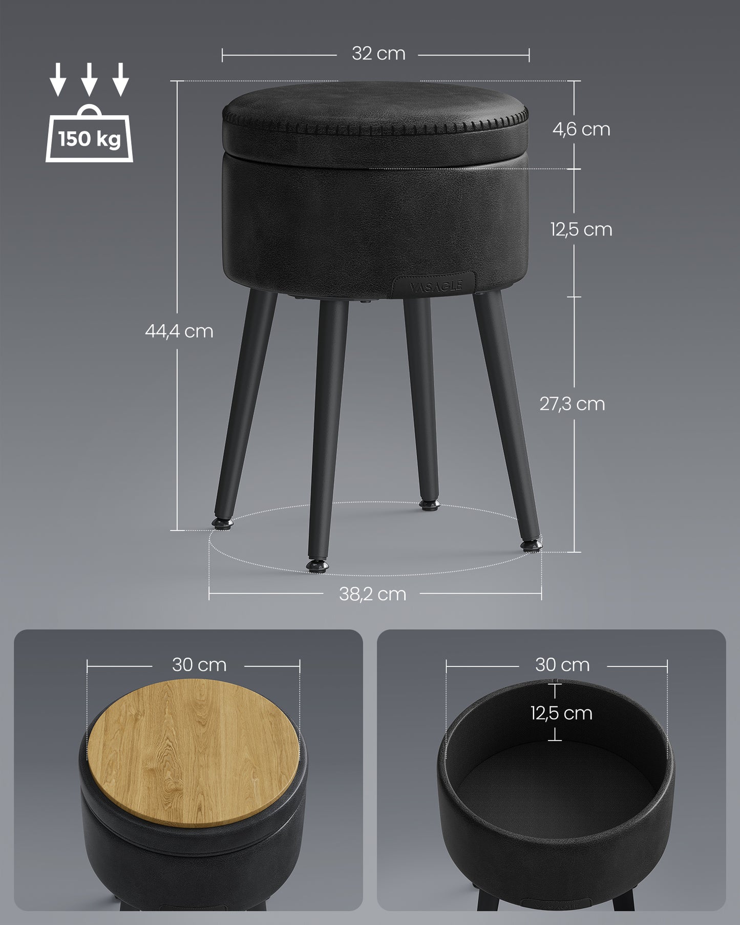 Tabure za skriveno odlaganje Velour- crni