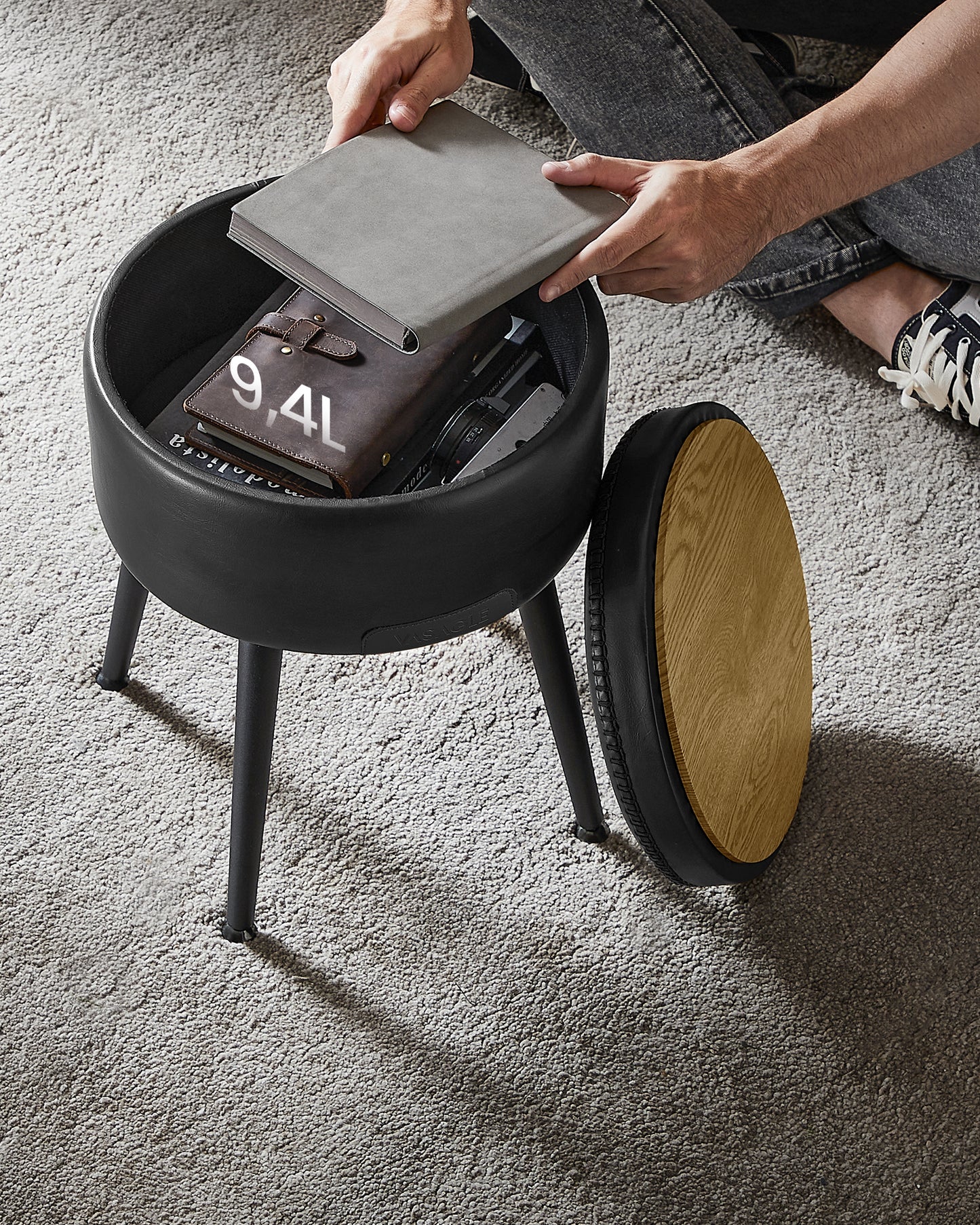 Tabure za skriveno odlaganje Velour- crni