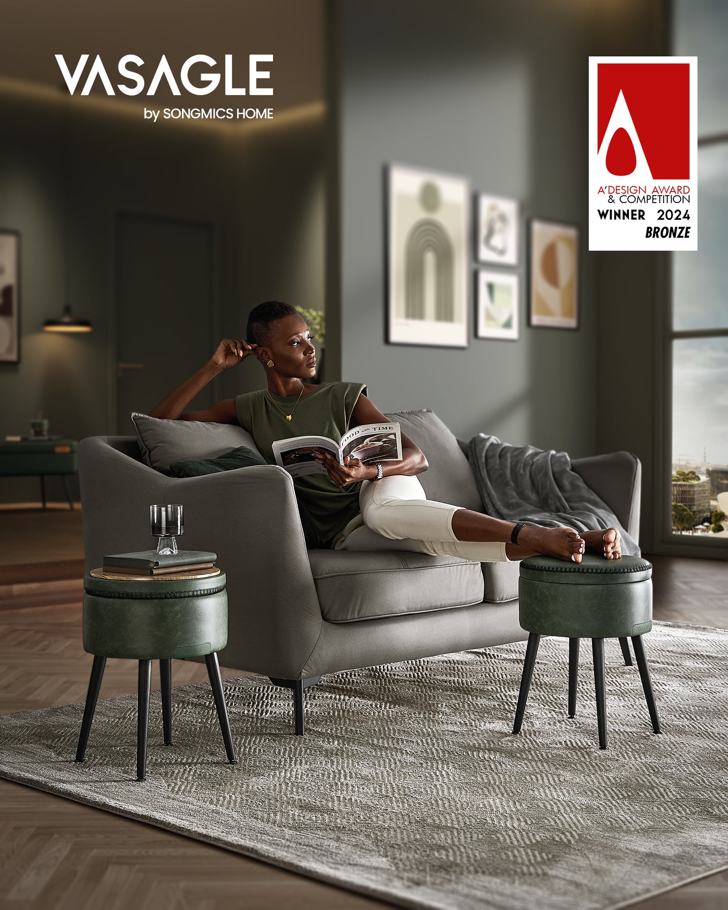 Tabure za skriveno  odlaganje Velour- zeleni