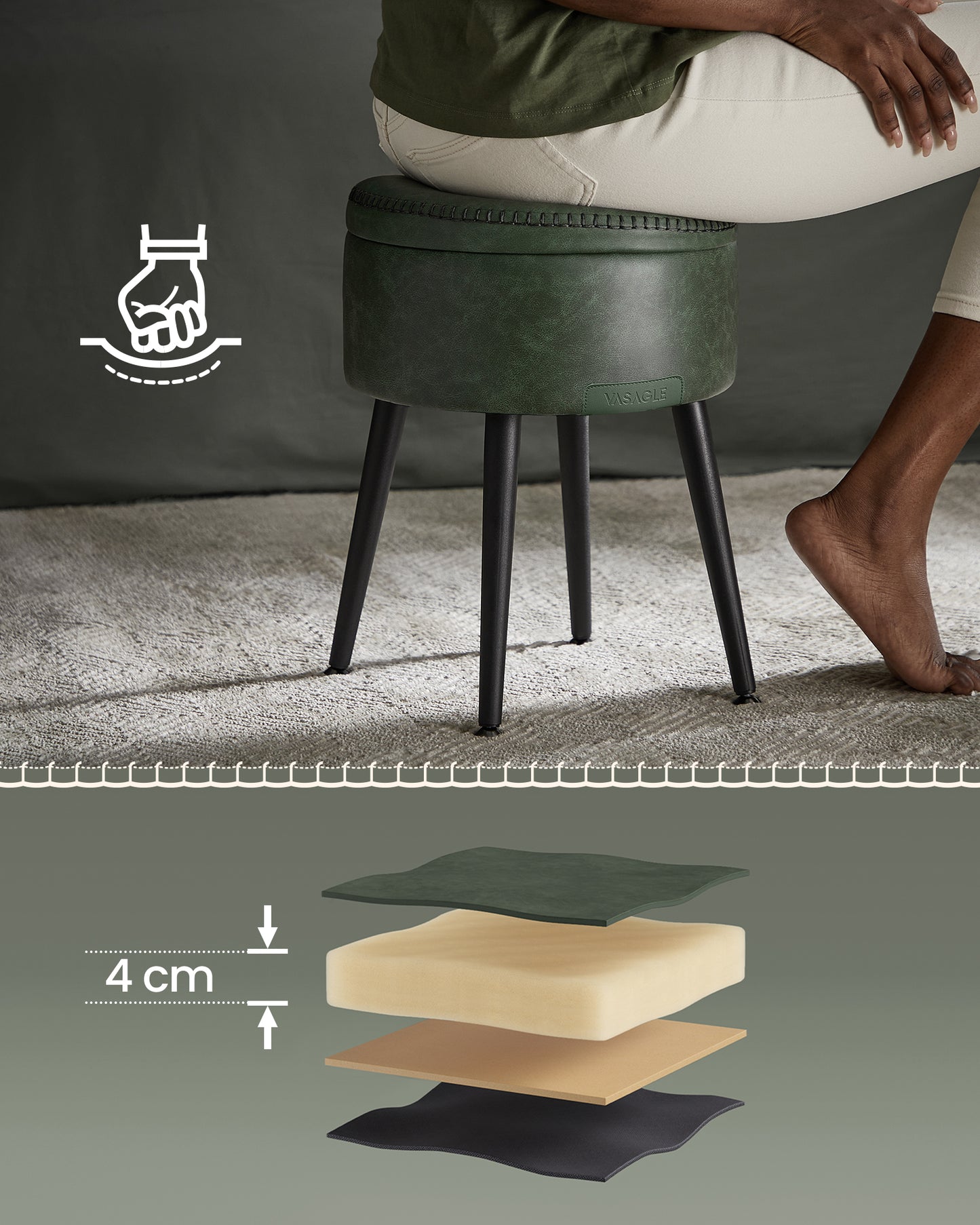 Tabure za skriveno  odlaganje Velour- zeleni