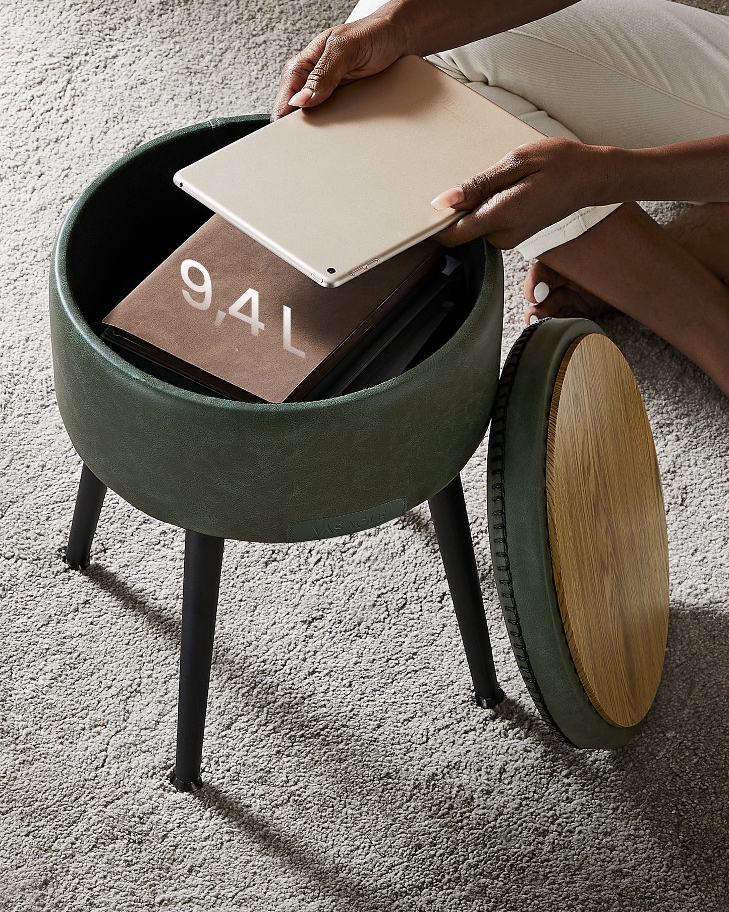 Tabure za skriveno  odlaganje Velour- zeleni