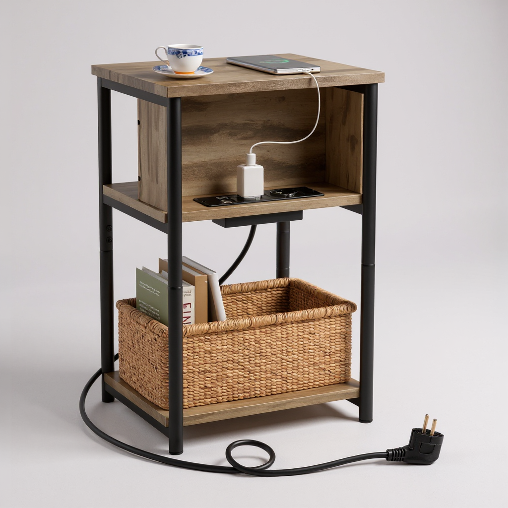 Pomoćni sto sa utičnicom Edge – svijetli dekor drveta