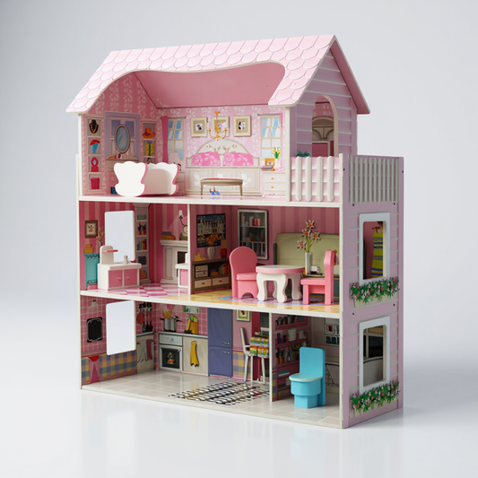 DREVENA KUĆICA ZA LUTKE BARBIE SA NAMJEŠTAJEM